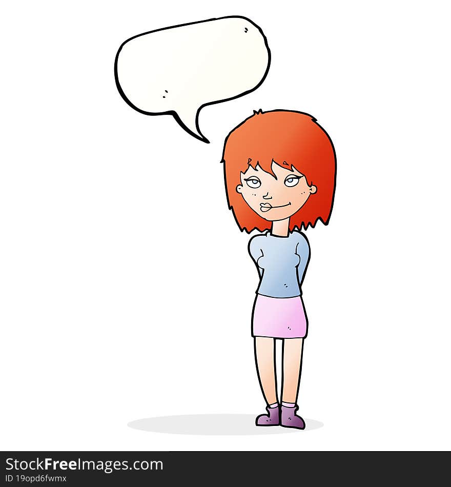 Cartoon Happy Woman With Speech Bubble