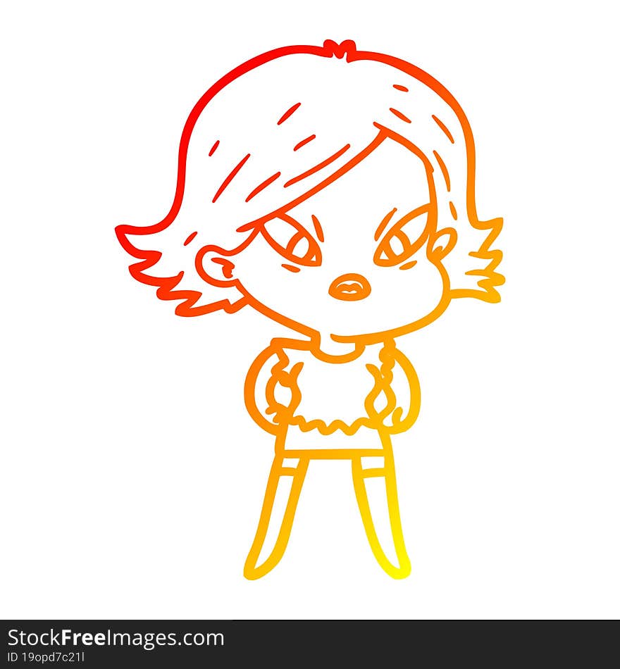 warm gradient line drawing of a cartoon stressed woman