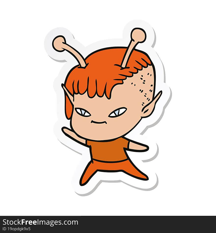 sticker of a cute cartoon alien girl