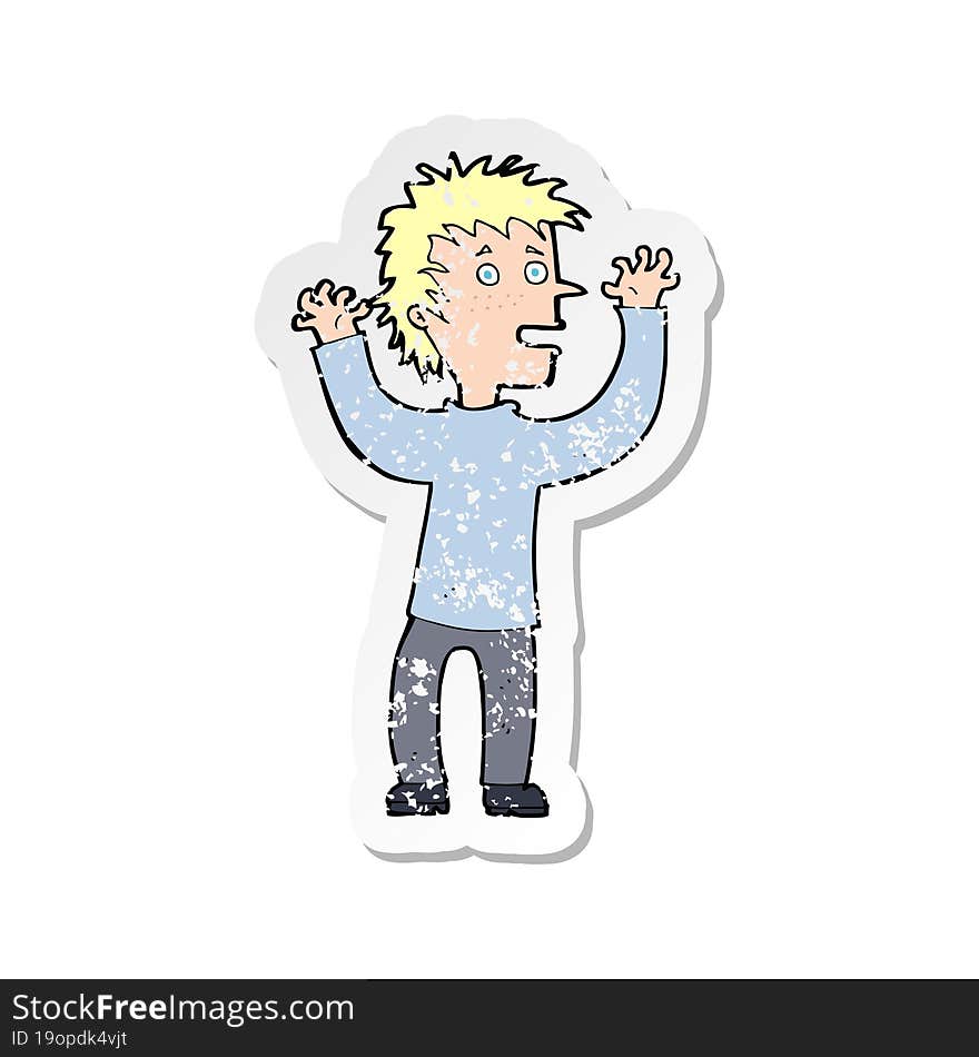 retro distressed sticker of a cartoon excited boy