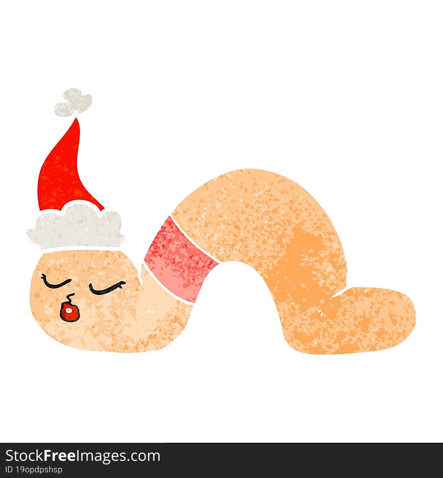 Retro Cartoon Of A Worm Wearing Santa Hat