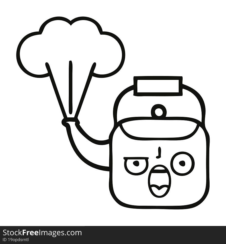 Line Drawing Cartoon Steaming Kettle