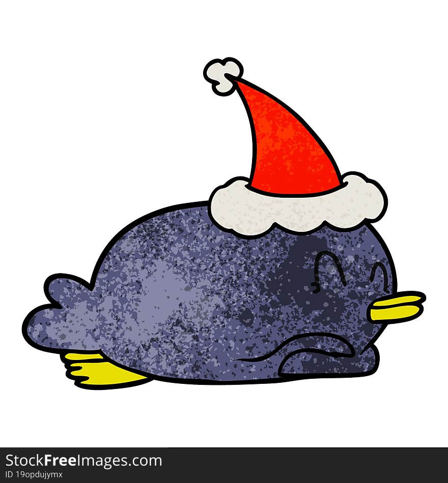 Penguin Lying On Belly Wearing Santa Hat