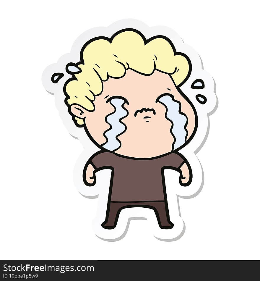 sticker of a cartoon man crying