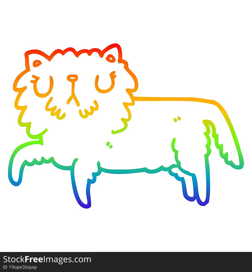 rainbow gradient line drawing of a cartoon cat