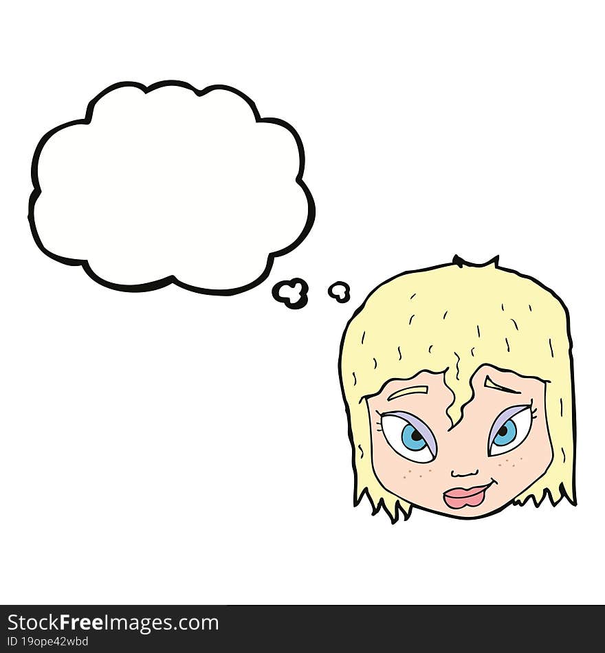 cartoon female face with thought bubble