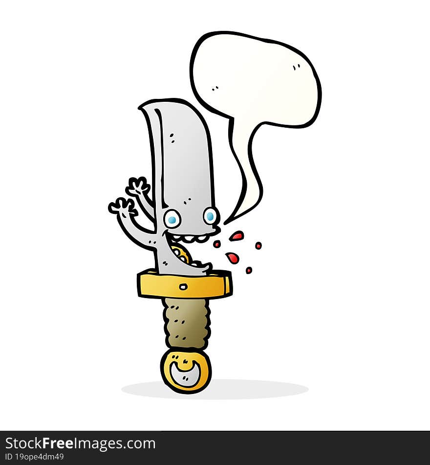 crazy knife cartoon character with speech bubble