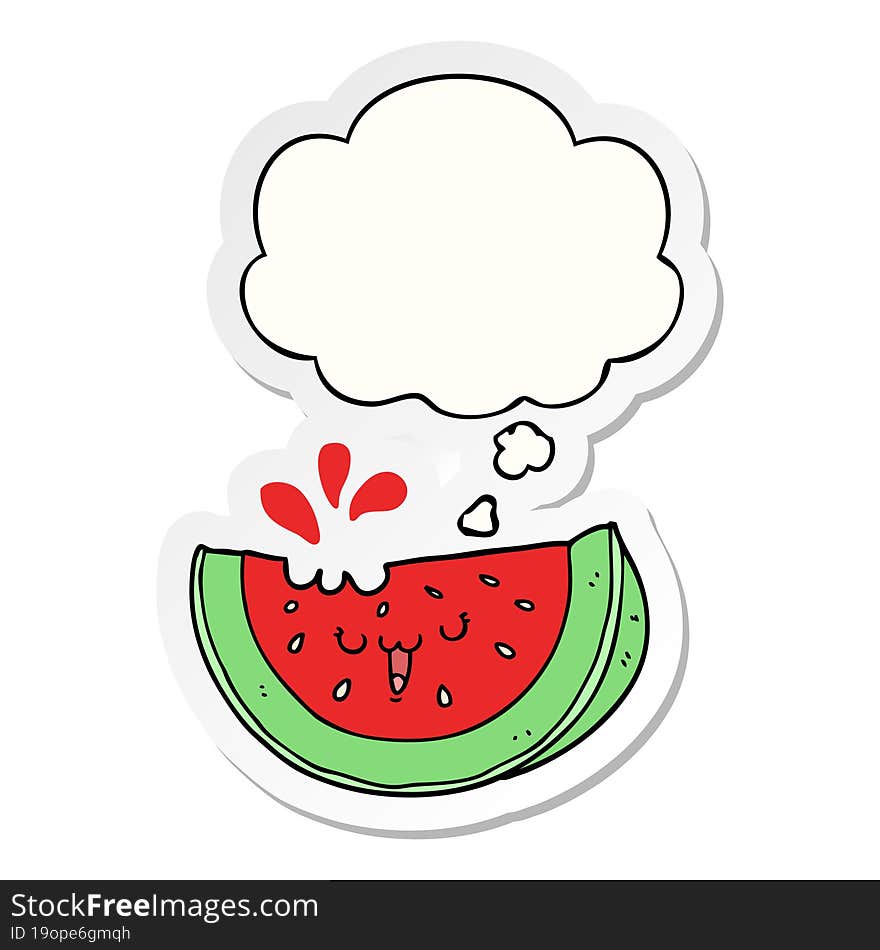 Cartoon Watermelon And Thought Bubble As A Printed Sticker