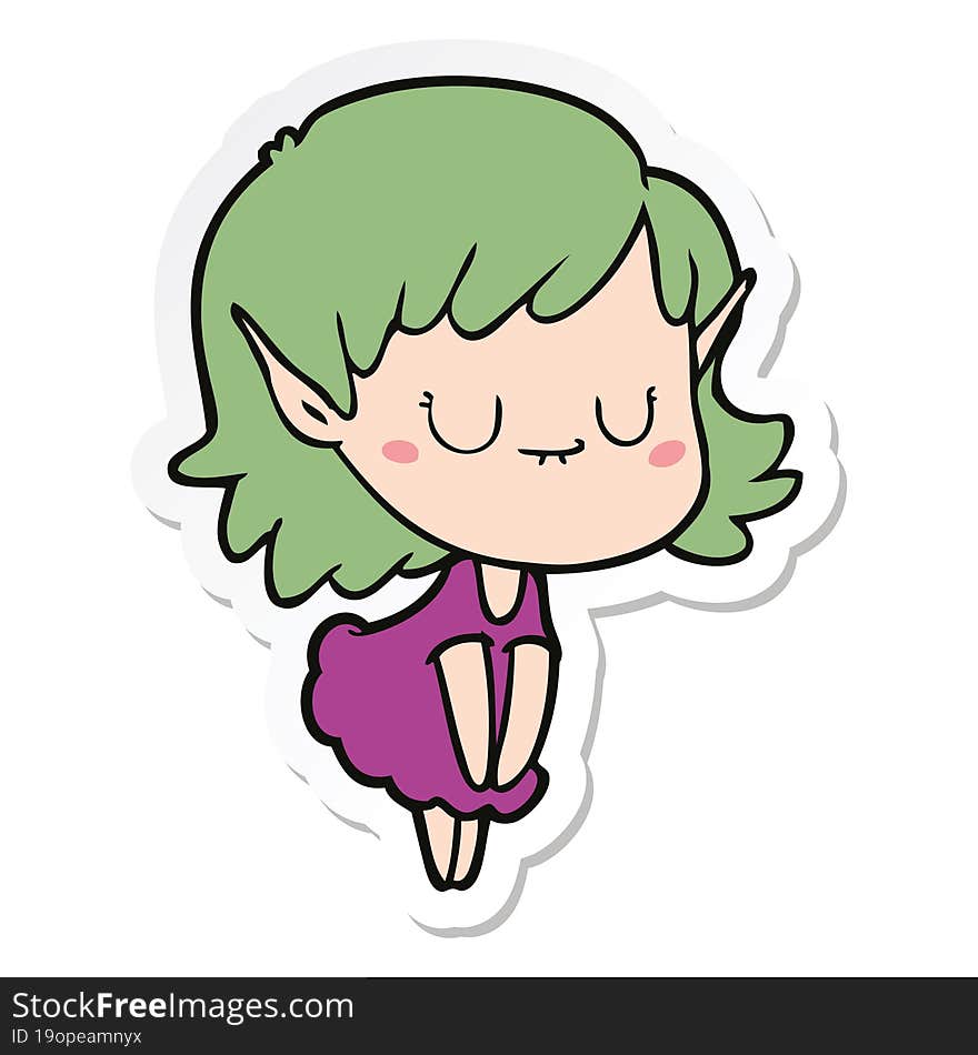 sticker of a happy cartoon elf girl wearing dress