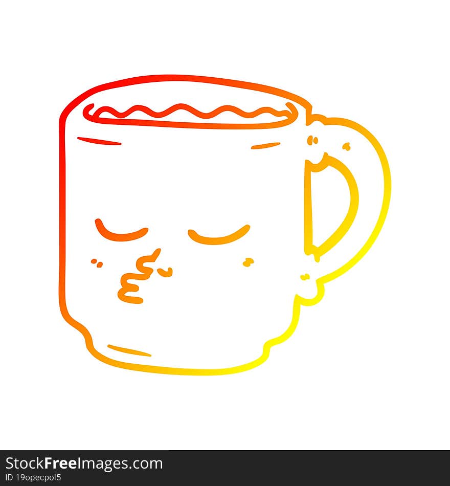 warm gradient line drawing of a cartoon coffee mug