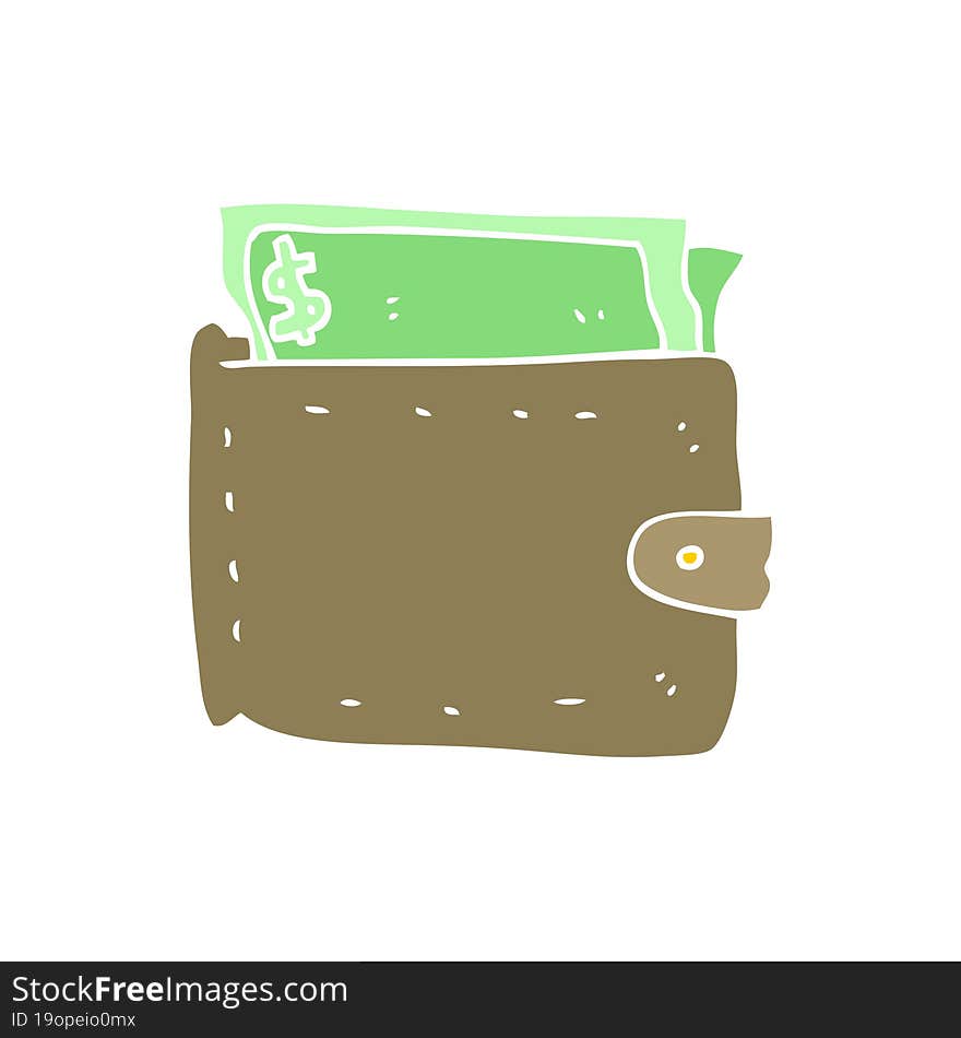 flat color illustration of wallet full of money. flat color illustration of wallet full of money