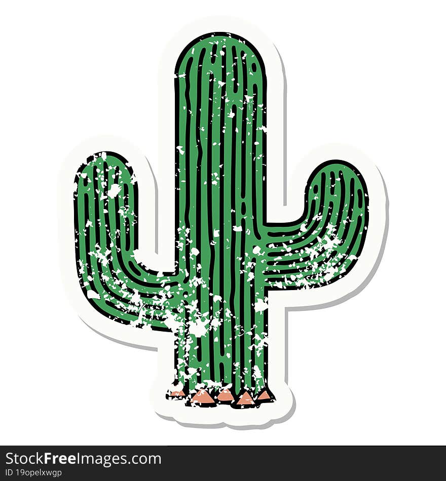 traditional distressed sticker tattoo of a cactus