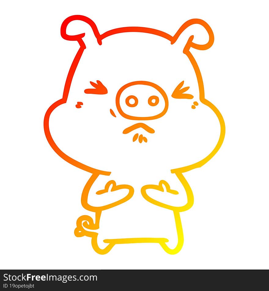 warm gradient line drawing of a cartoon angry pig