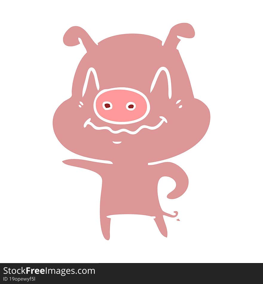 nervous flat color style cartoon pig