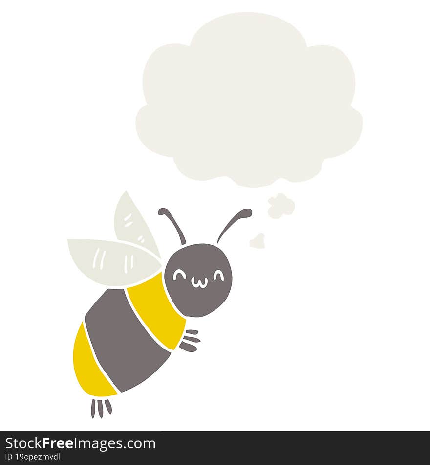 cute cartoon bee with thought bubble in retro style