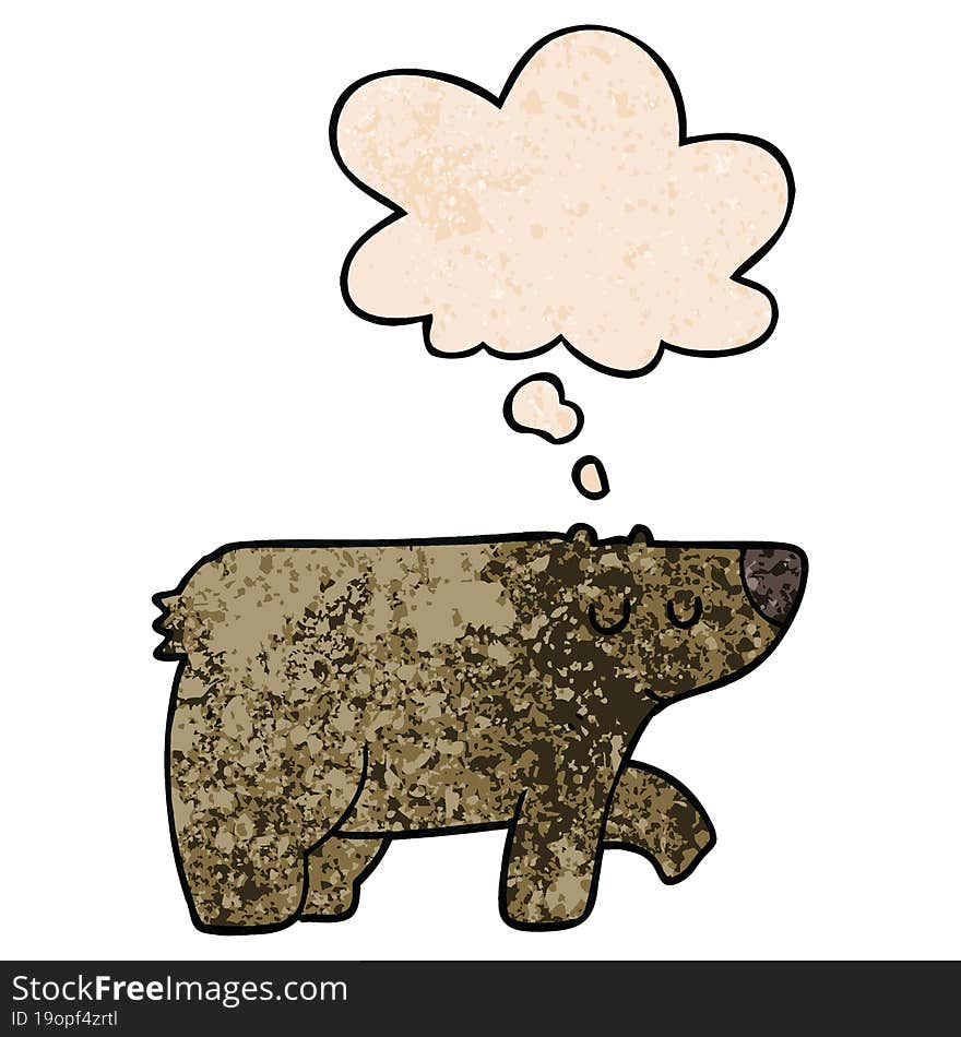 cartoon bear and thought bubble in grunge texture pattern style