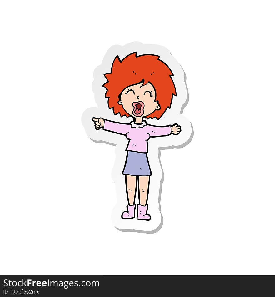 sticker of a cartoon stressed out woman talking