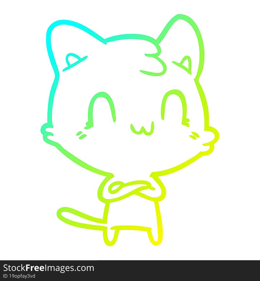 cold gradient line drawing of a cartoon happy cat