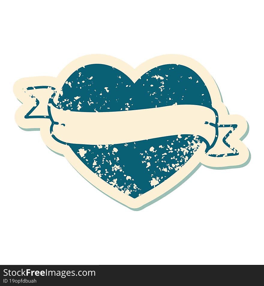 iconic distressed sticker tattoo style image of a heart and banner. iconic distressed sticker tattoo style image of a heart and banner