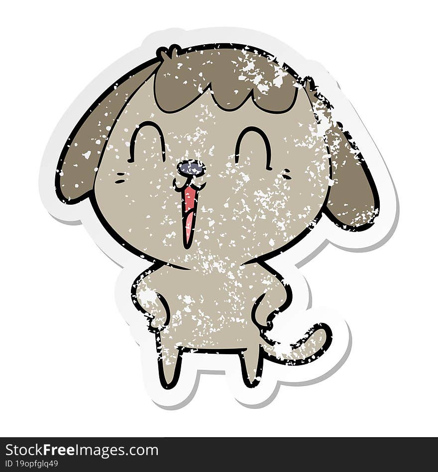 Distressed Sticker Of A Cartoon Happy Dog