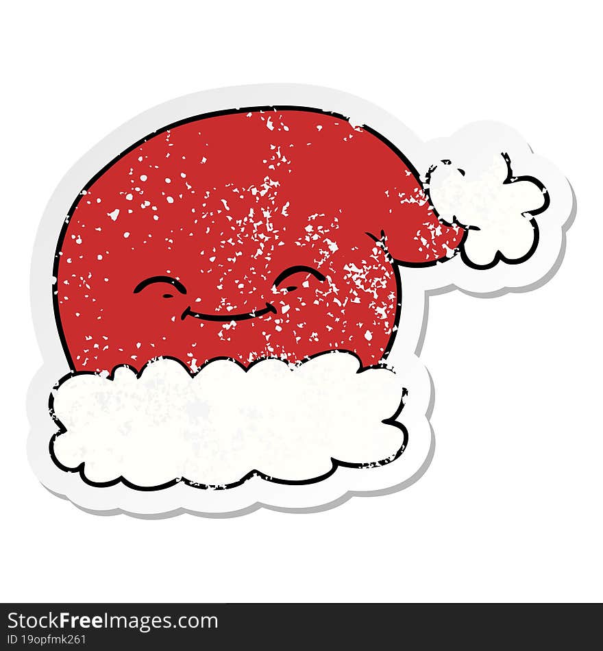 distressed sticker of a cartoon christmas santa hat