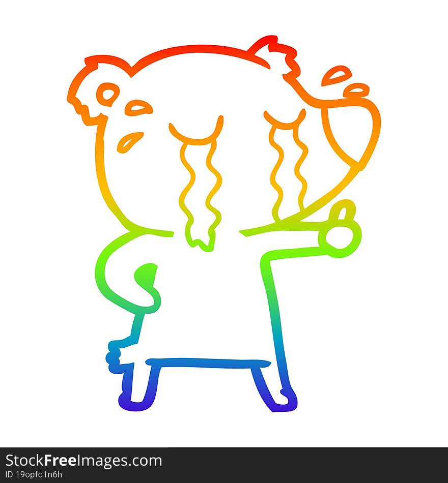 rainbow gradient line drawing cartoon crying bear