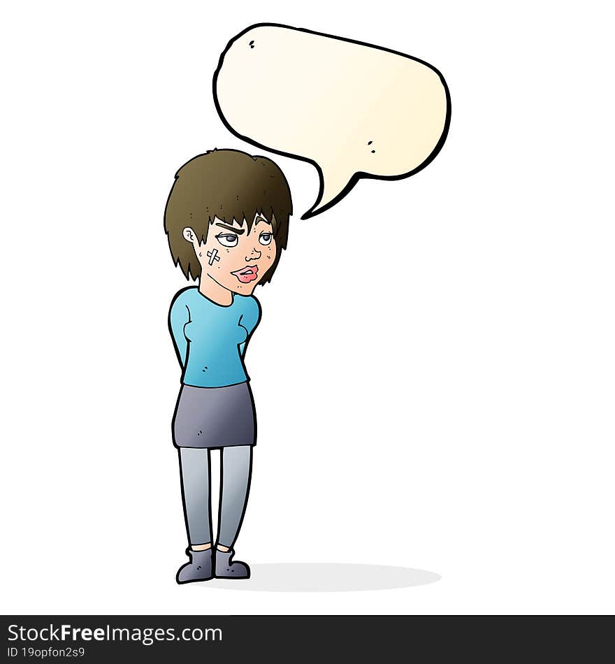 Cartoon Woman With Plaster On Face With Speech Bubble