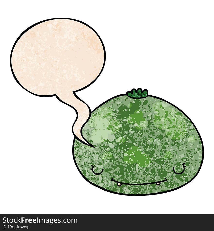 cartoon squash and speech bubble in retro texture style