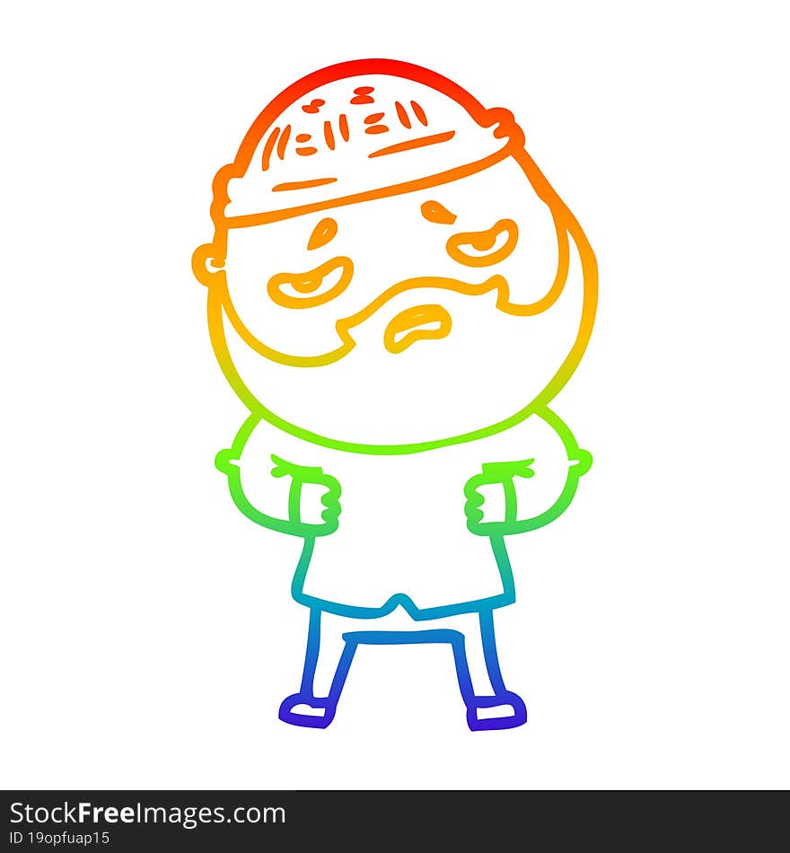 Rainbow Gradient Line Drawing Cartoon Worried Man With Beard