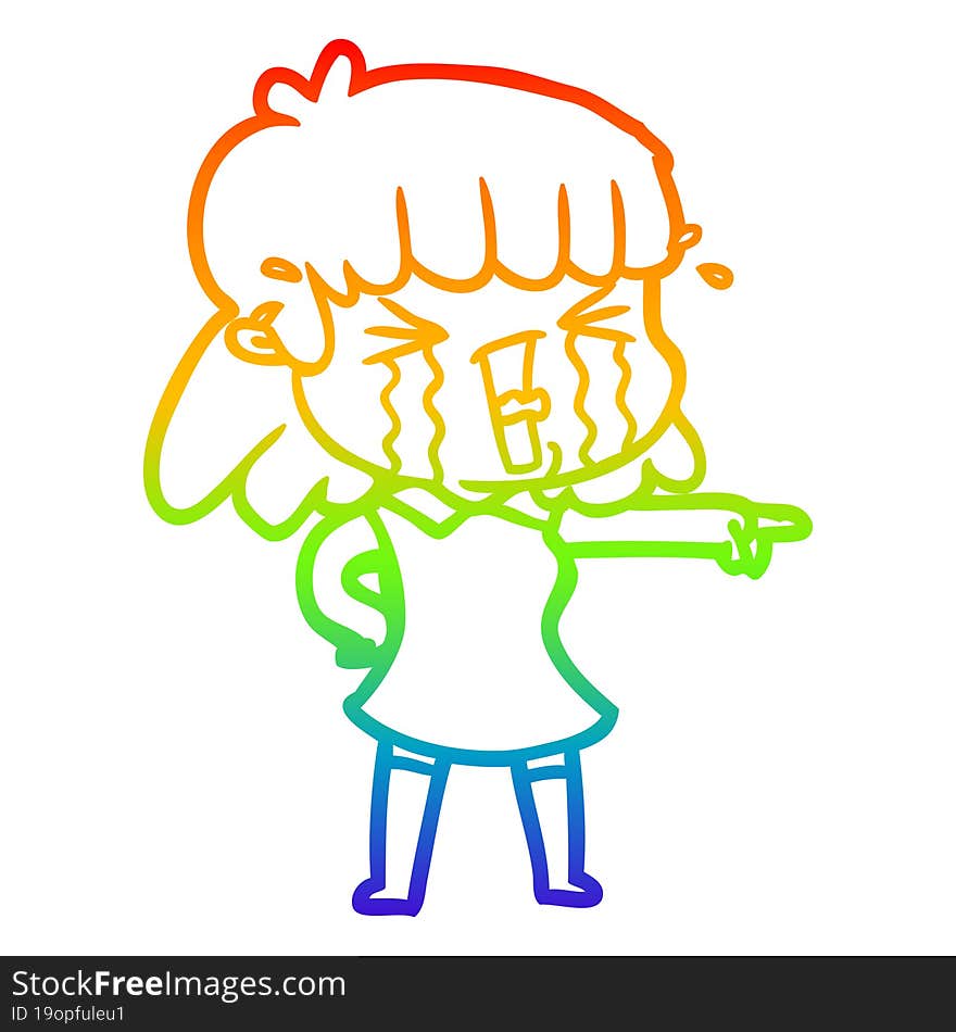 rainbow gradient line drawing of a cartoon woman crying