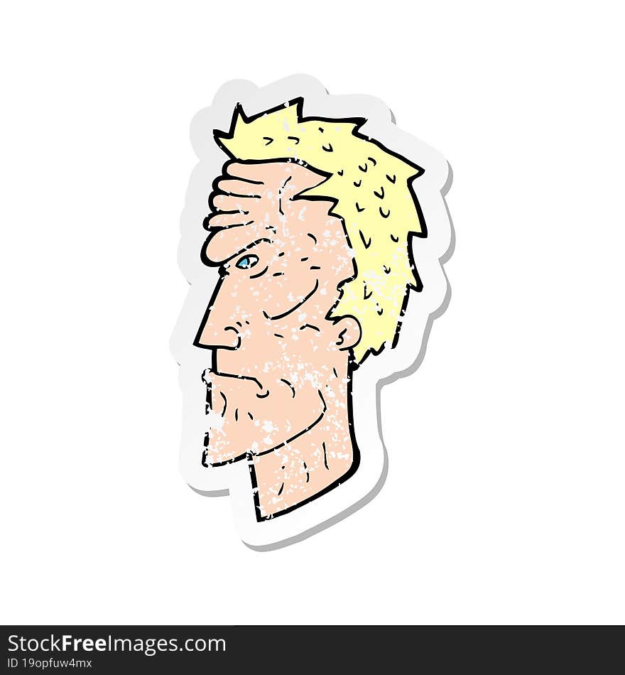 retro distressed sticker of a cartoon angry face