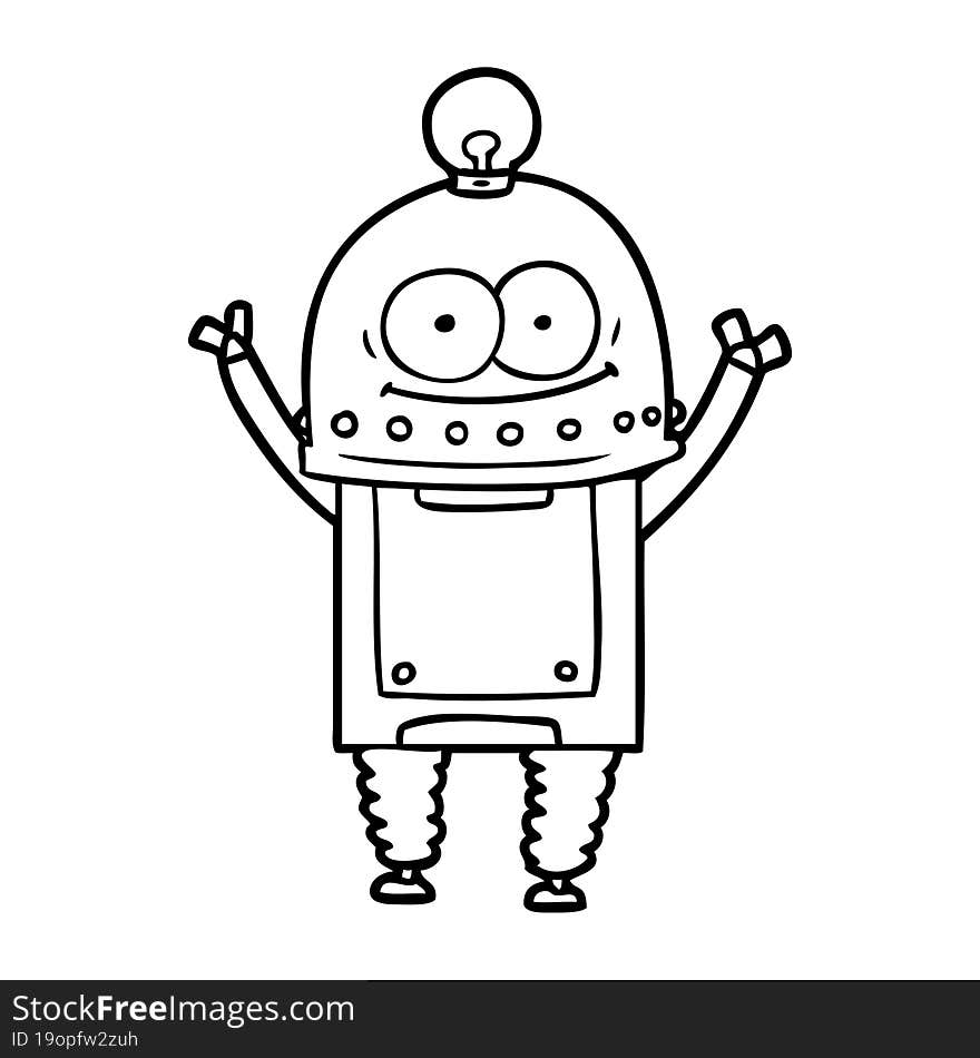 happy carton robot with light bulb. happy carton robot with light bulb