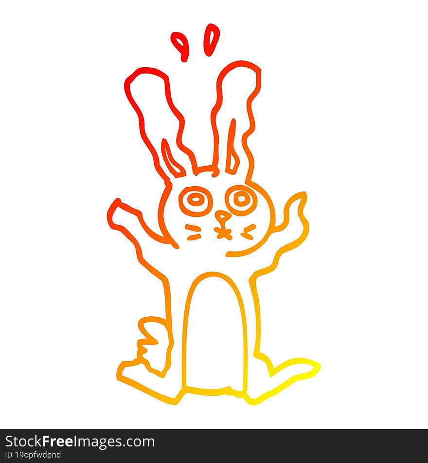 warm gradient line drawing of a cartoon excited rabbit