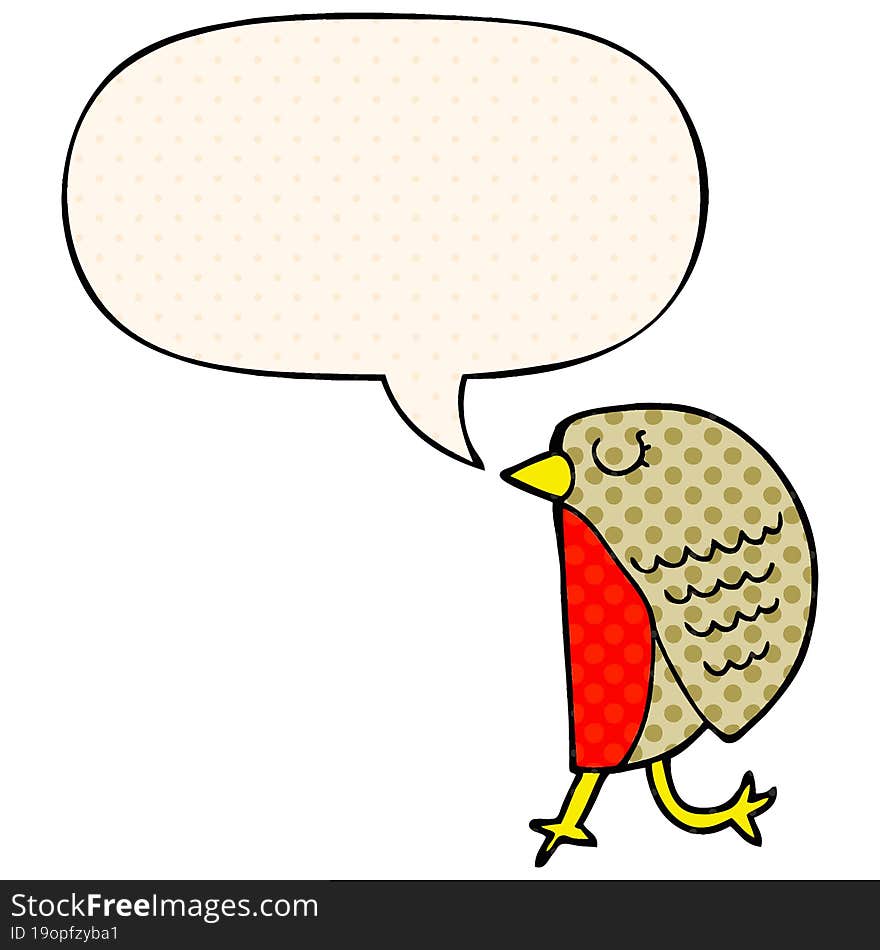 cartoon bird with speech bubble in comic book style