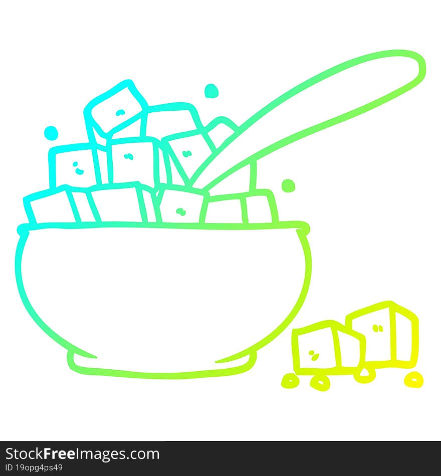 cold gradient line drawing cartoon sugar bowl