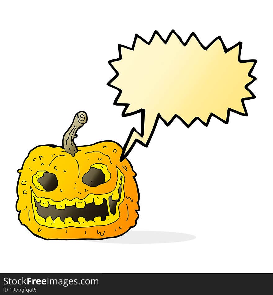 cartoon spooky pumpkin with speech bubble