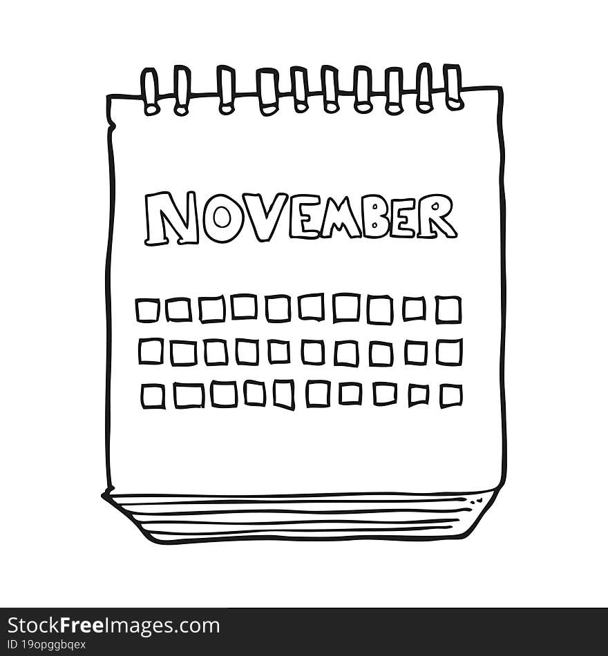 Black And White Cartoon Calendar Showing Month Of November