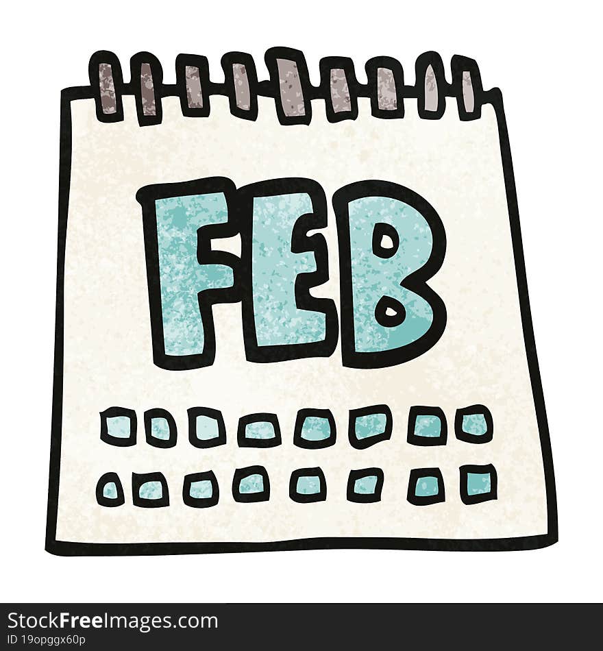 cartoon doodle calendar showing month of february