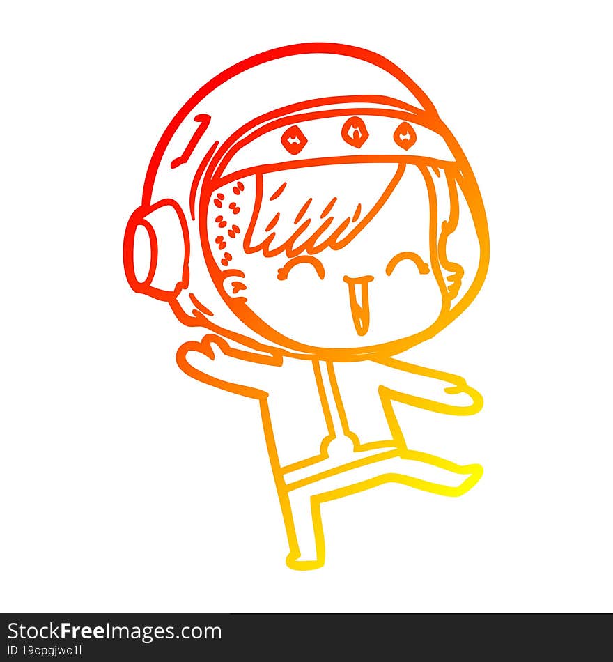 warm gradient line drawing happy cartoon space girl