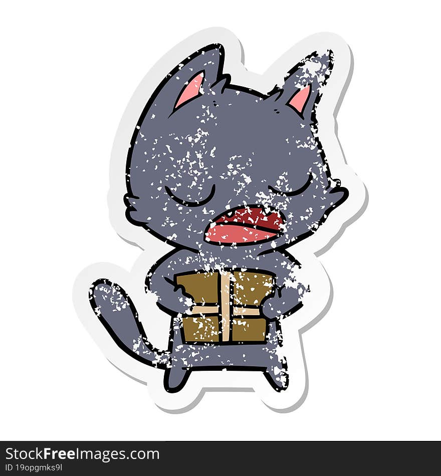 Distressed Sticker Of A Talking Cat Cartoon