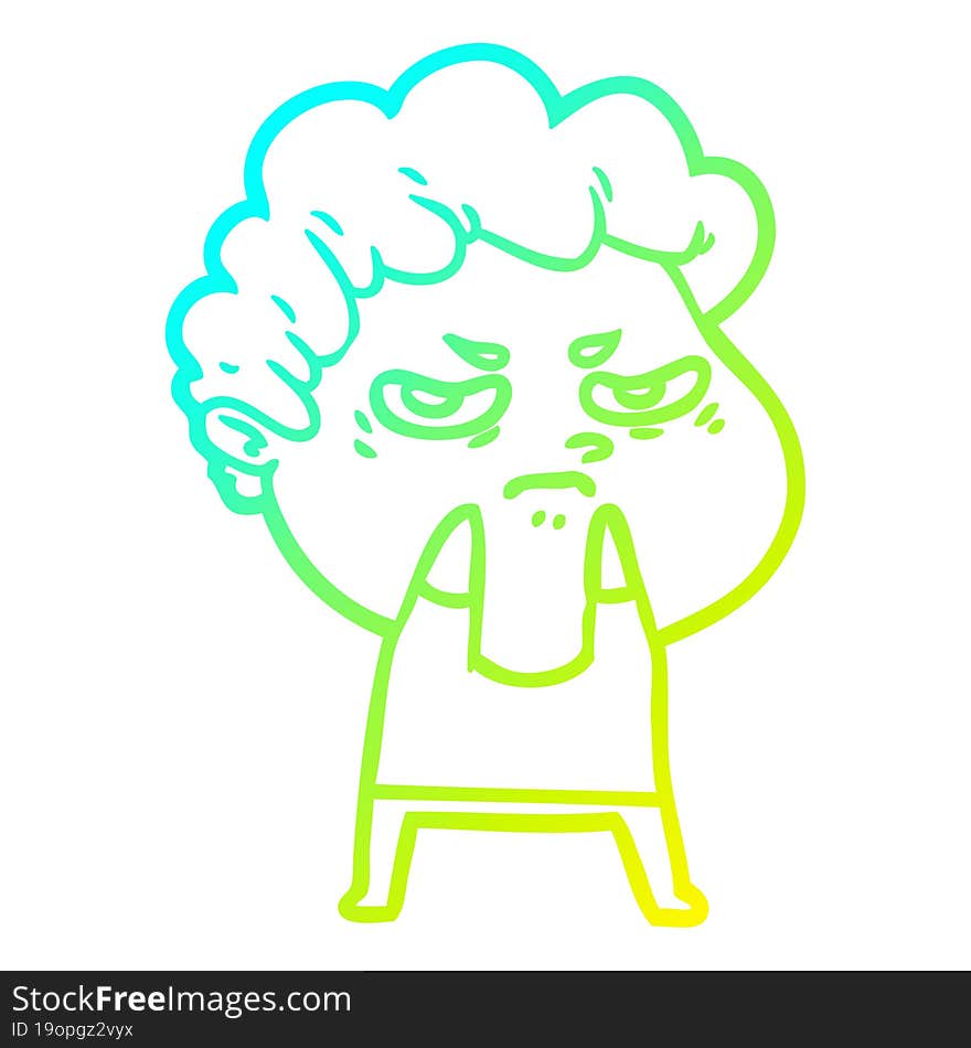 cold gradient line drawing cartoon angry man