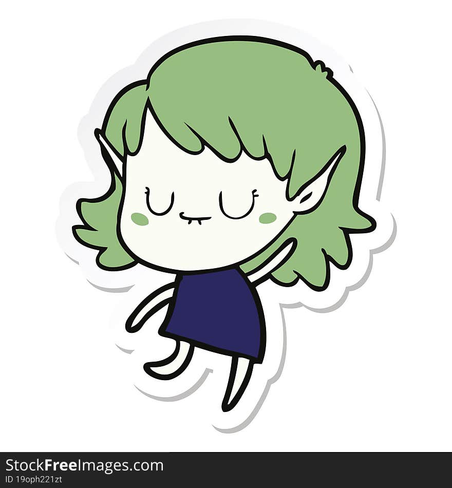 sticker of a happy cartoon elf girl wearing dress