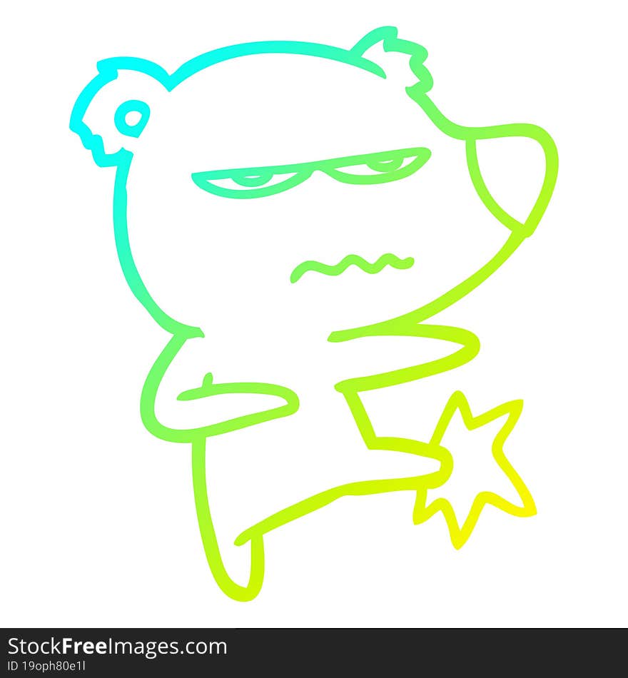 cold gradient line drawing angry bear cartoon kicking