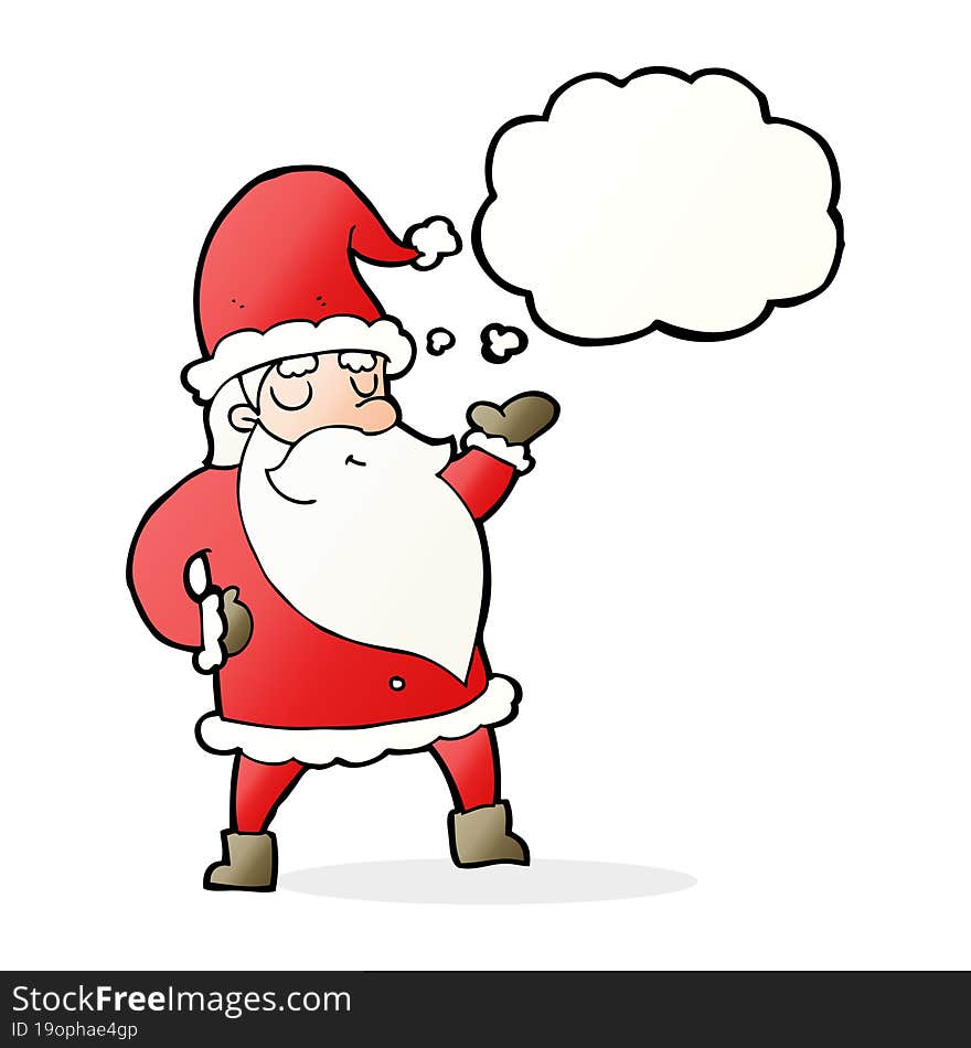 cartoon santa claus with thought bubble