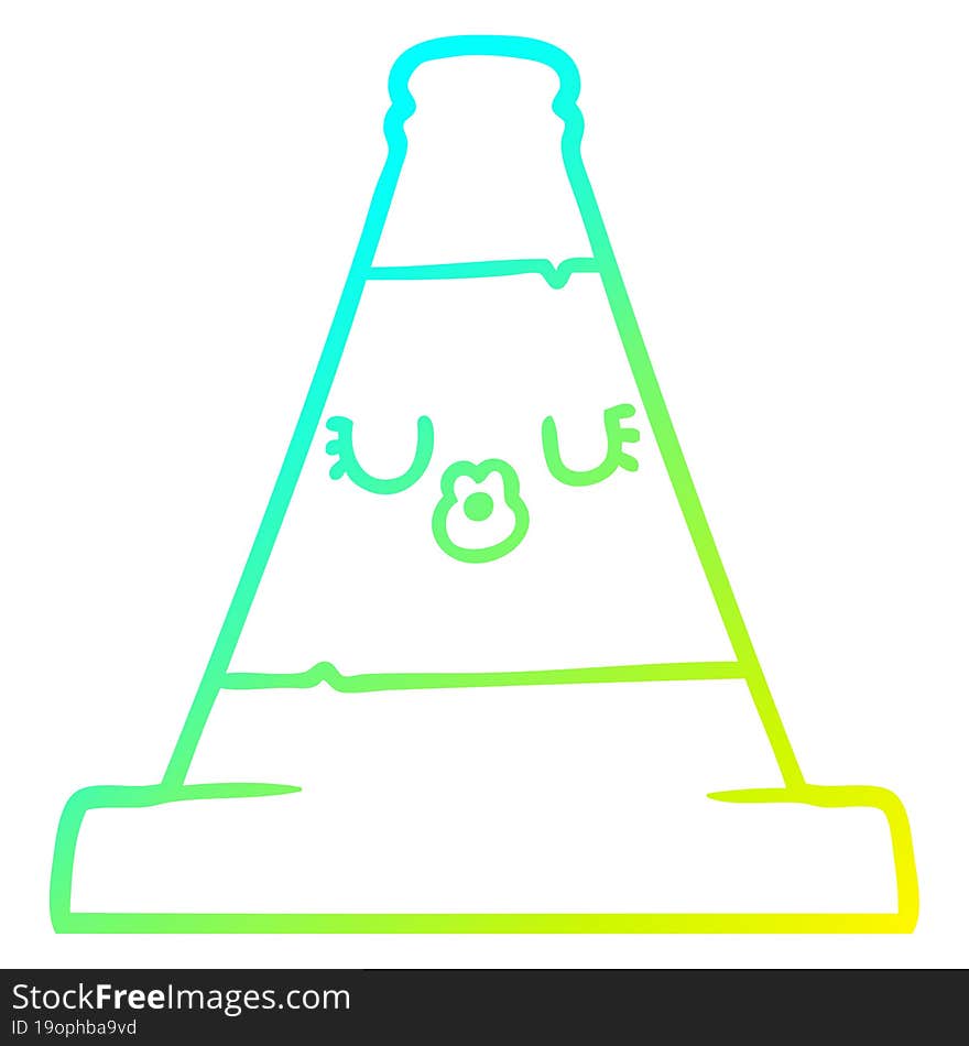 cold gradient line drawing cartoon road traffic cone