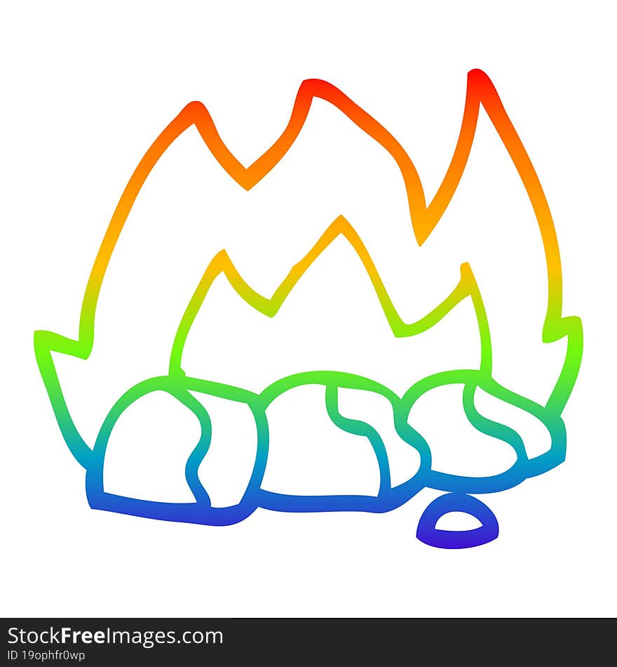 rainbow gradient line drawing cartoon burning coals