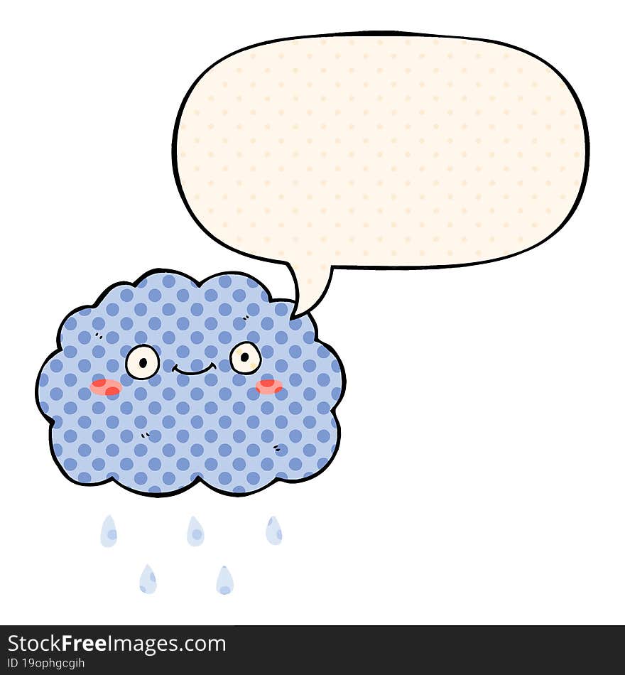 Cute Cartoon Cloud And Speech Bubble In Comic Book Style