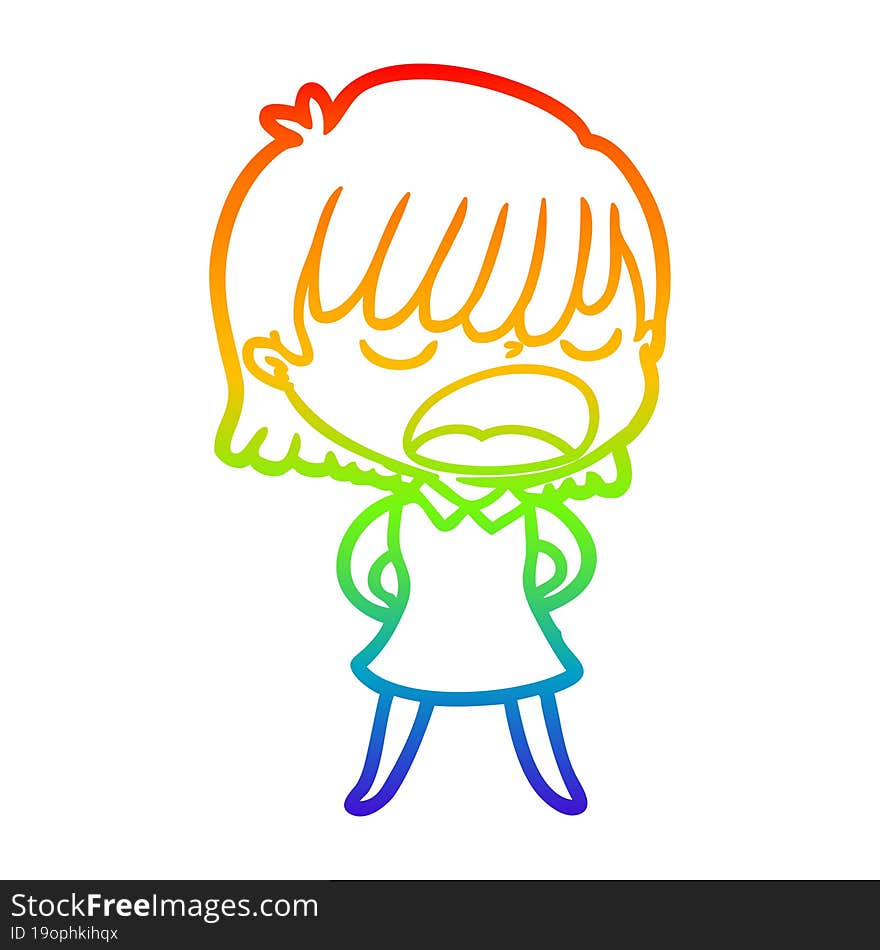 rainbow gradient line drawing cartoon woman talking loudly