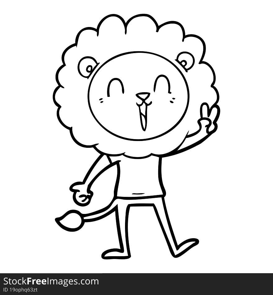 laughing lion giving peace sign. laughing lion giving peace sign