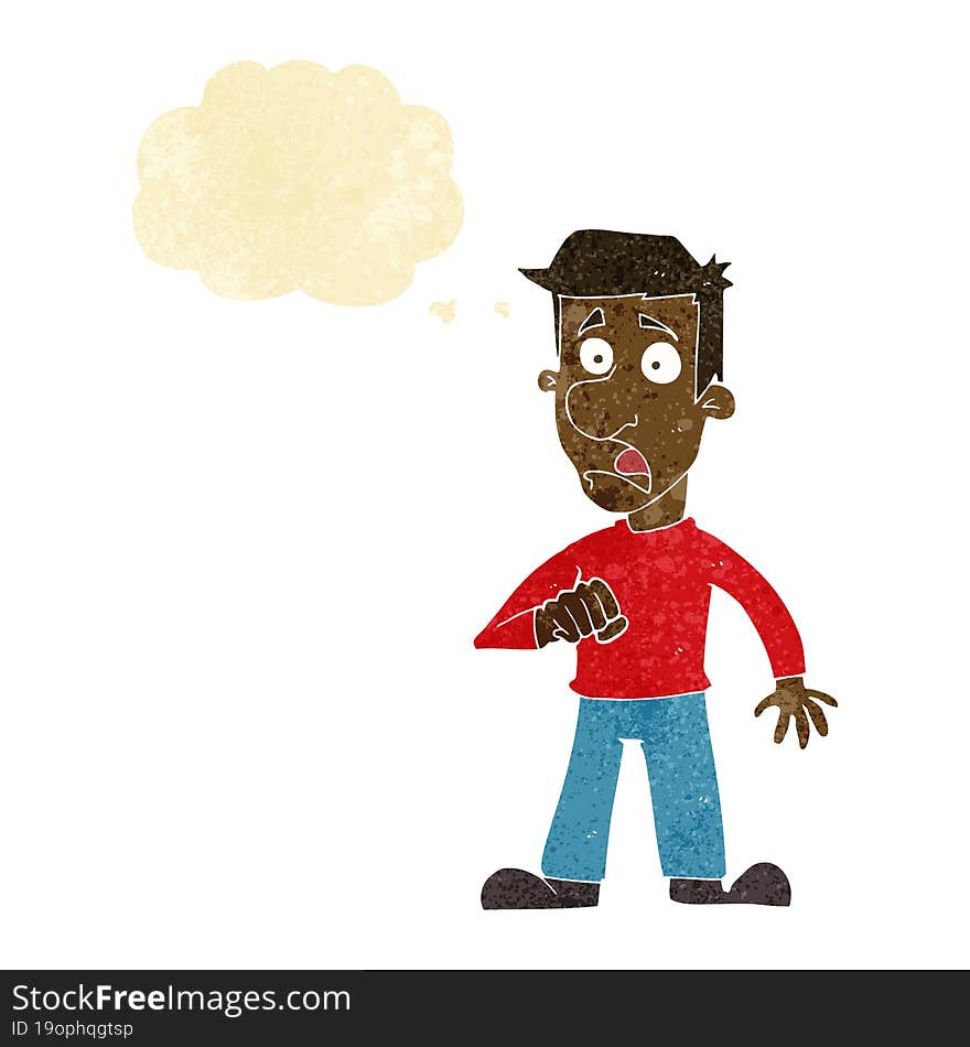 cartoon shocked man with thought bubble